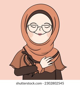 muslim girl is touched , hijab girl wearing glasses 