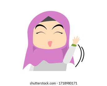 Muslim Girl Waving Hand Cartoon Stock Vector (Royalty Free) 1718980171 ...