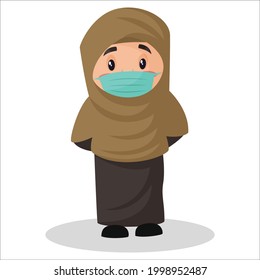 Muslim girl is wearing the mask. Vector graphic illustration. Individually on a white background.