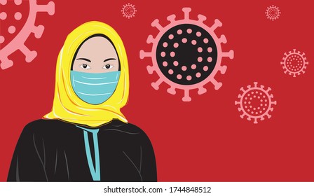 a Muslim girl wearing a medical mask