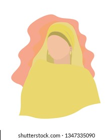 Muslim girl in yellow scarf on an orange background. Vector illustration.