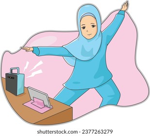 Muslim girls exercise in the morning