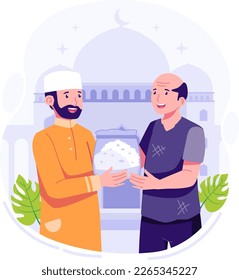 Muslim give alms in ramadan flat illustration