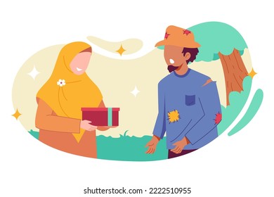 A Muslim give gift vector illustration for Ramadan celebrates