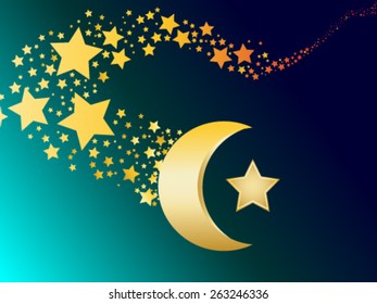 muslim gold star and crescent vector illustration
