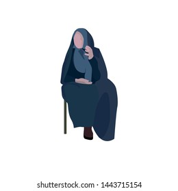 A Muslim granny with chador and hijab is talking while she is sitting on a chair _ the kind grandmother