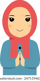 Personaje de saludo musulmán. Ilustración vectorial en estilo plano de dibujos animados.