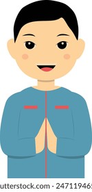 Muslim Greeting Pose Character. Vector Illustration in Flat Cartoon Style.