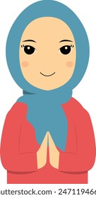 Muslim Greeting Pose Character. Vector Illustration in Flat Cartoon Style.