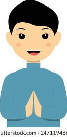 Muslim Greeting Pose Character. Vector Illustration in Flat Cartoon Style.
