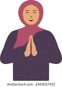 Muslim Greeting Pose Eid Character. Isolated on White Background. Vector Illustration