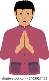 Personaje musulmán de saludo de Pose Eid. Aislado sobre fondo blanco. Ilustración vectorial