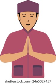 Muslimischer Gruß Pose Eid Charakter. Isoliert auf weißem Hintergrund. Vektorillustration