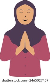 Muslim Greeting Pose Eid Character. Isolated on White Background. Vector Illustration