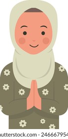 Muslim Greeting Pose Eid Illustration. Isolated Vector in Flat Style.
