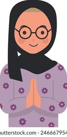 Muslim Gruß Pose Eid Illustration. Isolierte Vektorgrafik im flachen Stil.