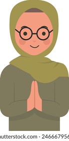 Ilustración de saludo musulmán Pose Eid. Vector aislado en estilo plano.