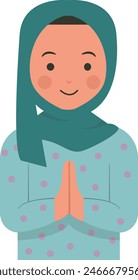 Muslim Greeting Pose Eid Illustration. Isolated Vector in Flat Style.