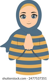 Muslim Greeting Pose Eid Mubarak Character. Vector Illustration Design.