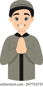 Muslim Greeting Pose Eid Mubarak Character. Vector Illustration Design.