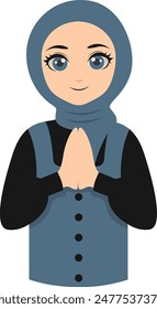 Muslim Greeting Pose Eid Mubarak Character. Vector Illustration Design.