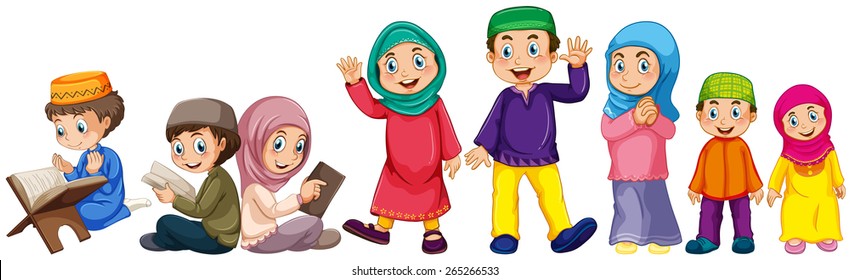 Muslim grown up and children doing things