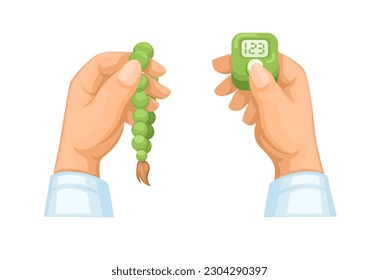 Muslimische Handgeputzmaschine mit Tasbih und Digital Counter Symbol Set Cartoon-Vektorgrafik