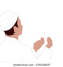 Muslim hand praying , Man's hands doing raised. Doing dua. Human open two empty hands, Open hands prayer in white background. Ramadan Kareem flat cartoon character illustration