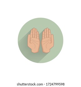 Muslim hands in pose of praying colorful flat icon with long shadow. hands flat icon
