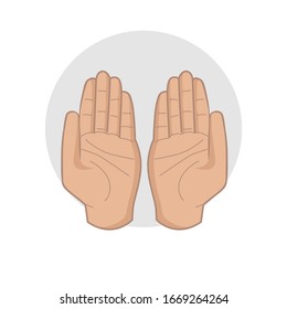 Muslim hands in pose of praying flat illustration. islam icon