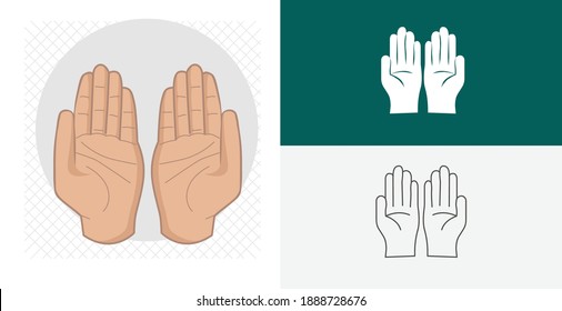 Muslim hands in pose of praying isolated flat icon. line, solid islamic design element