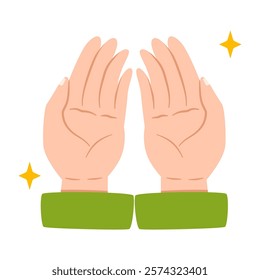 Muslim Hands Praying in Dua Gesture. Cartoon Style Hands Praying in Islam.