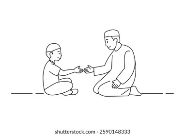 Muslim Handshake vectors, As part of the depiction, the daughter and her parents shake hands, symbolizing a heartfelt exchange of emotions. This gesture represents deep-rooted cultural and religious