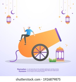 A Muslim is happy to welcome the month of Ramadan. Illustration concept of ramadan kareem