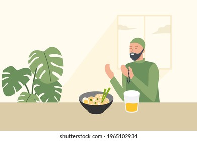 A muslim having an iftar or break fasting at the holy month of ramadan.