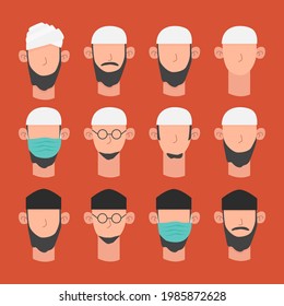 muslim head avatar icon flat illustration vector design