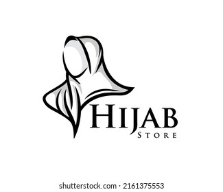 Muslim hi-jab drawn art black version logo symbol template illustration for fashion store brand logo