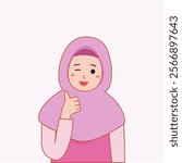 Muslim Hijab Girl Giving Thumb Up Vector Illustration