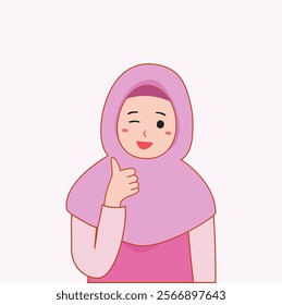 Muslim Hijab Girl Giving Thumb Up Vector Illustration