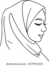 Muslim hijab girl vector pic, coloring pages art