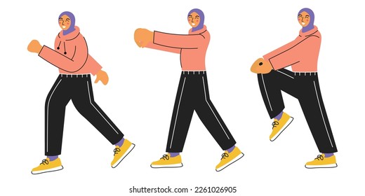 Muslim hijab woman doing workout. Arabian female muslim healthy lifestyle. Sport illustrations concept