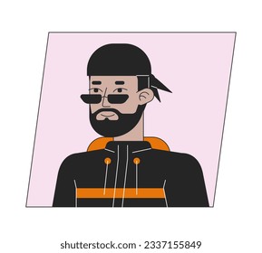 Muslim hipster in glasses flat color cartoon avatar icon. Stylish man. Editable 2D user portrait linear illustration. Isolated vector face profile clipart. Userpic, person head and shoulders
