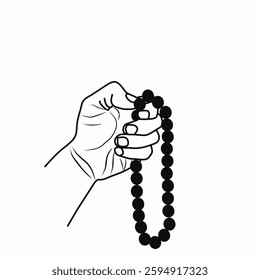 muslim holding tasbih or tasbih counting tool for dhikr in islam religion. concept in vector illustration isolated on white background