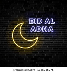 muslim holiday eid al adha vector neon illustration on dark brick wall