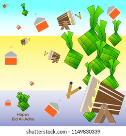 Muslim holiday Eid al-Adha. graphic design decoration rice cake, mosque, and drum craft. vector illustration EPS 10