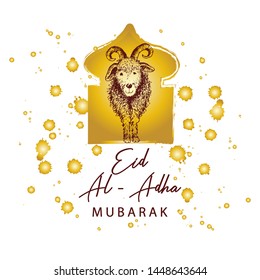  Muslim holiday Eid al-Adha. Greeting card with sheep.