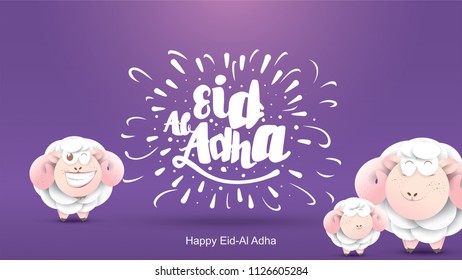 Muslim holiday Eid al-Adha. the sacrifice a ram sheep. Beautiful text handwritten lettering design for for graphic poster, greeting card etc.Greeting vector illustration