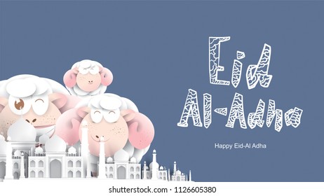 Muslim holiday Eid al-Adha. the sacrifice a ram sheep. Beautiful text handwritten lettering design for for graphic poster, greeting card etc.Greeting vector illustration