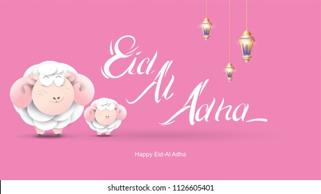 Muslim holiday Eid al-Adha. the sacrifice a ram sheep. Beautiful text handwritten lettering design for for graphic poster, greeting card etc.Greeting vector illustration