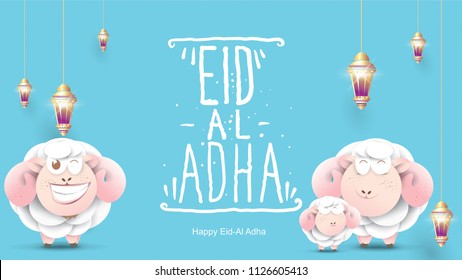 Muslim holiday Eid al-Adha. the sacrifice a ram sheep. Beautiful text handwritten lettering design for for graphic poster, greeting card etc.Greeting vector illustration